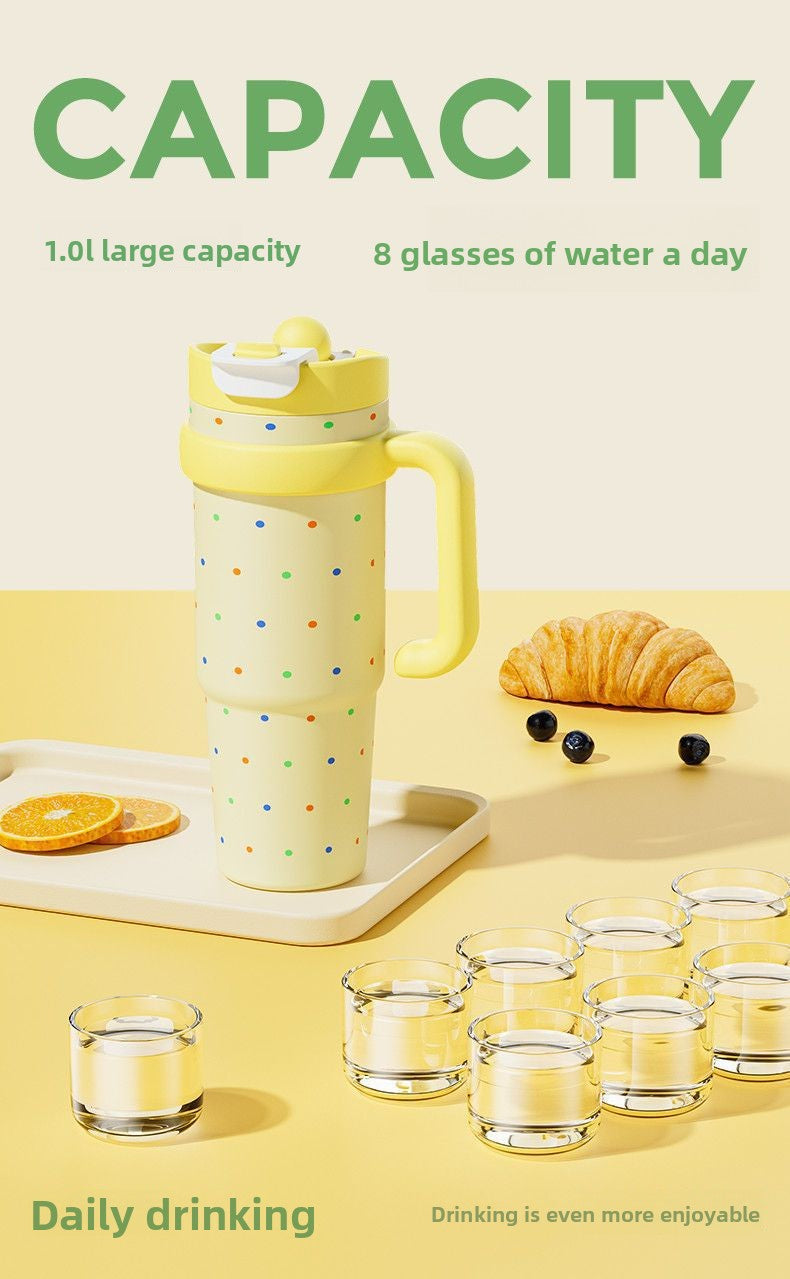 316 Stainless Steel Straw Insulated Cup Large Capacity Dual Drinking Perfectly Fits Car Cup Holder