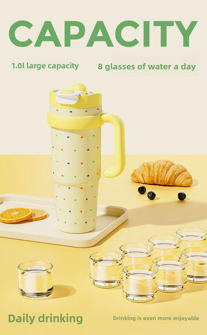 316 Stainless Steel Straw Insulated Cup Large Capacity Dual Drinking Perfectly Fits Car Cup Holder