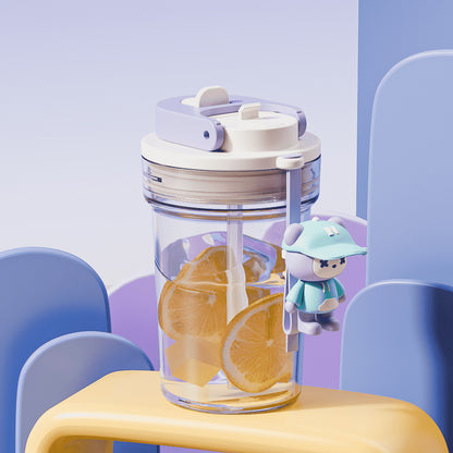 Plastic Coffee Cup Cartoon Doll Cup One-click Opening Portable Rope