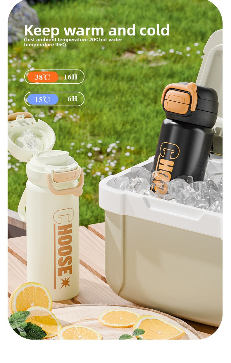 316 Stainless Steel One-Click Open Lid Insulated Cup with Straw for Sports, Outdoor, Fitness, and Office Use