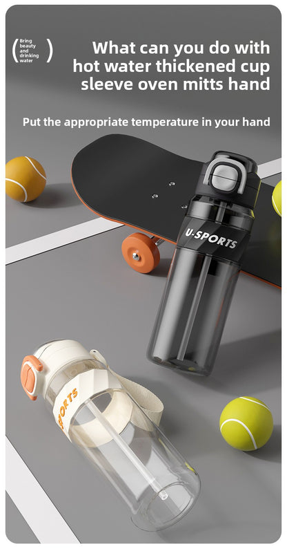 Straw Plastic Water Cup Double Drinking Outdoor Large Capacity Fitness Sports Water Bottle