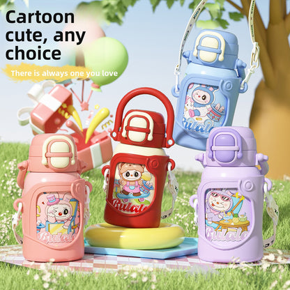 316 Stainless Steel Insulated Cup Children's Fun Straw Cup Children's Water Bottle with Cup Sleeve
