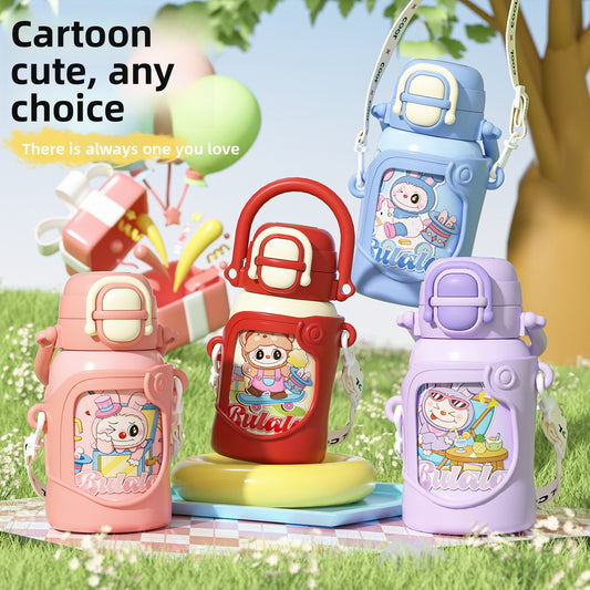316 Stainless Steel Insulated Cup Children's Fun Straw Cup Children's Water Bottle with Cup Sleeve