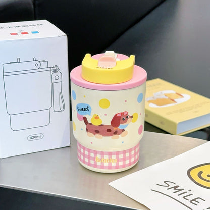 Cartoon Dachshund Portable Double Drinking Stainless Steel Water Cup