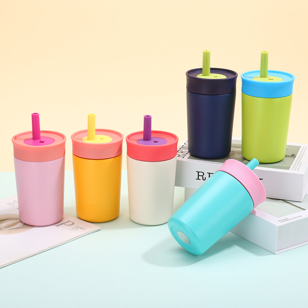 12oz Mini 304 Stainless Steel Silicone Straw Insulated Cup