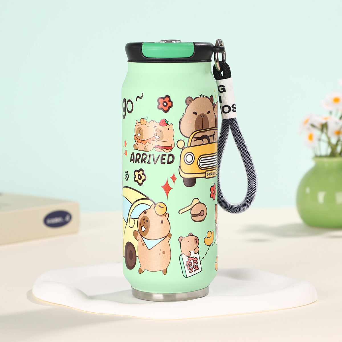 Creative Cartoon Cute Easy-to-Pull Can 304 Stainless Steel Insulated Cup with Strap