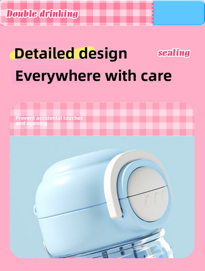 Cartoon Strap Plastic Cup Children's Panda Straw Cup Student Portable