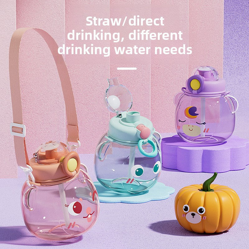 Large Capacity Outdoor Strap Portable One-Click Lid Opening Straw Plastic Cup