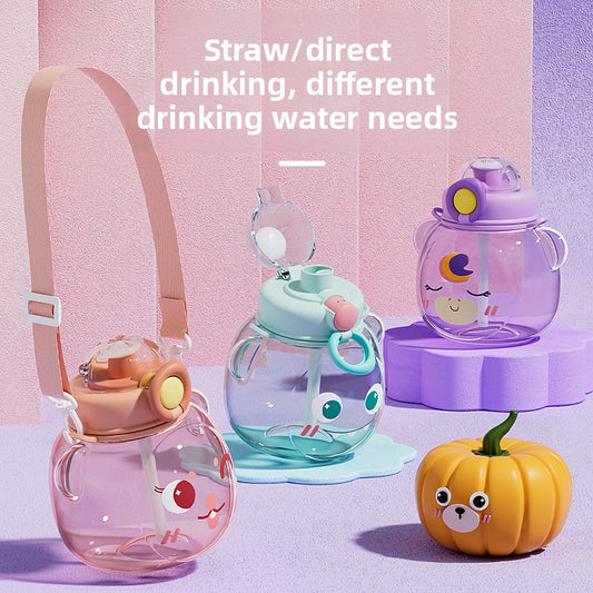 Large Capacity Outdoor Strap Portable One-Click Lid Opening Straw Plastic Cup