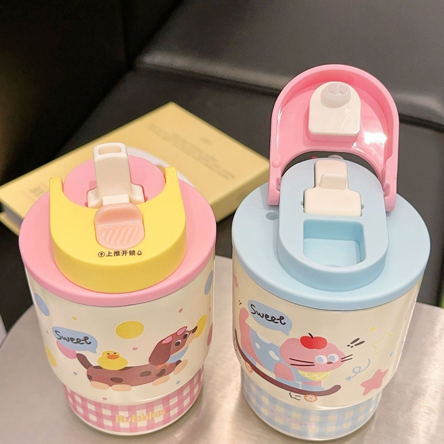 Cartoon Dachshund Portable Double Drinking Stainless Steel Water Cup