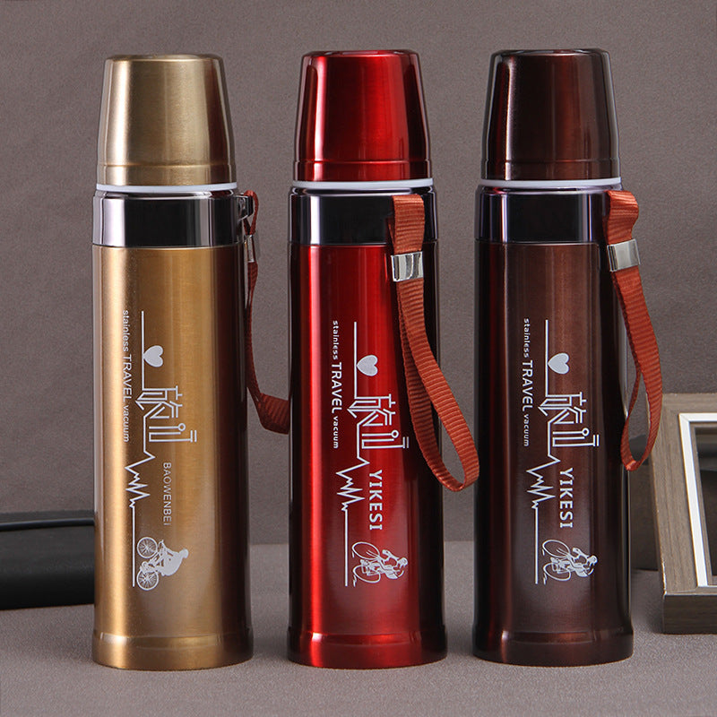 Large Capacity Ironclad Bullet Thermos Mug Outdoor Portable Sling Sports Kettle Car Mounted Portable Cycling Travel Kettle