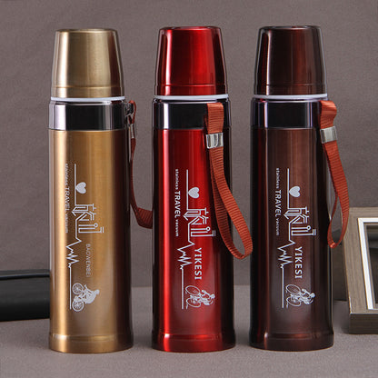 Large Capacity Ironclad Bullet Thermos Mug Outdoor Portable Sling Sports Kettle Car Mounted Portable Cycling Travel Kettle