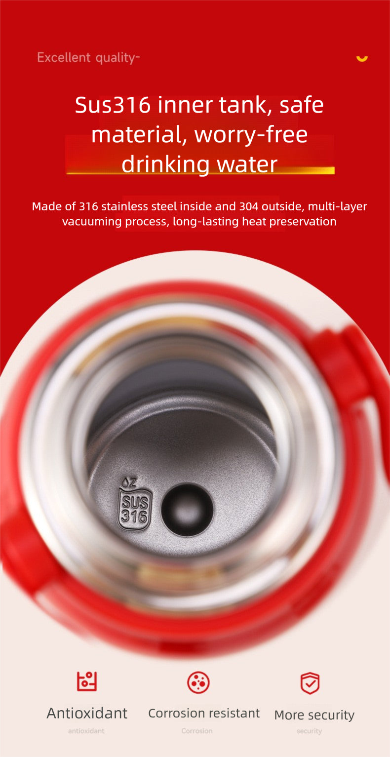 Large Capacity 316 Stainless Steel Insulated Cup Outdoor Portable Strap Water Bottle
