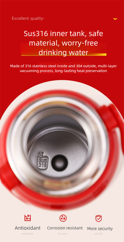 Large Capacity 316 Stainless Steel Insulated Cup Outdoor Portable Strap Water Bottle