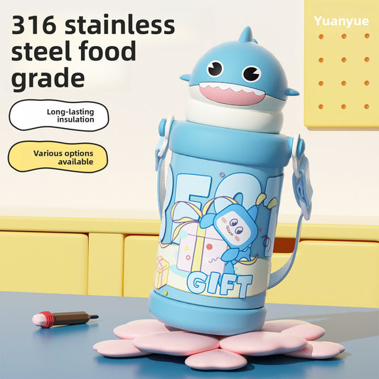 Cartoon Children's 316L Stainless Steel Insulated Tumbler Outdoor Strap Straw Cup