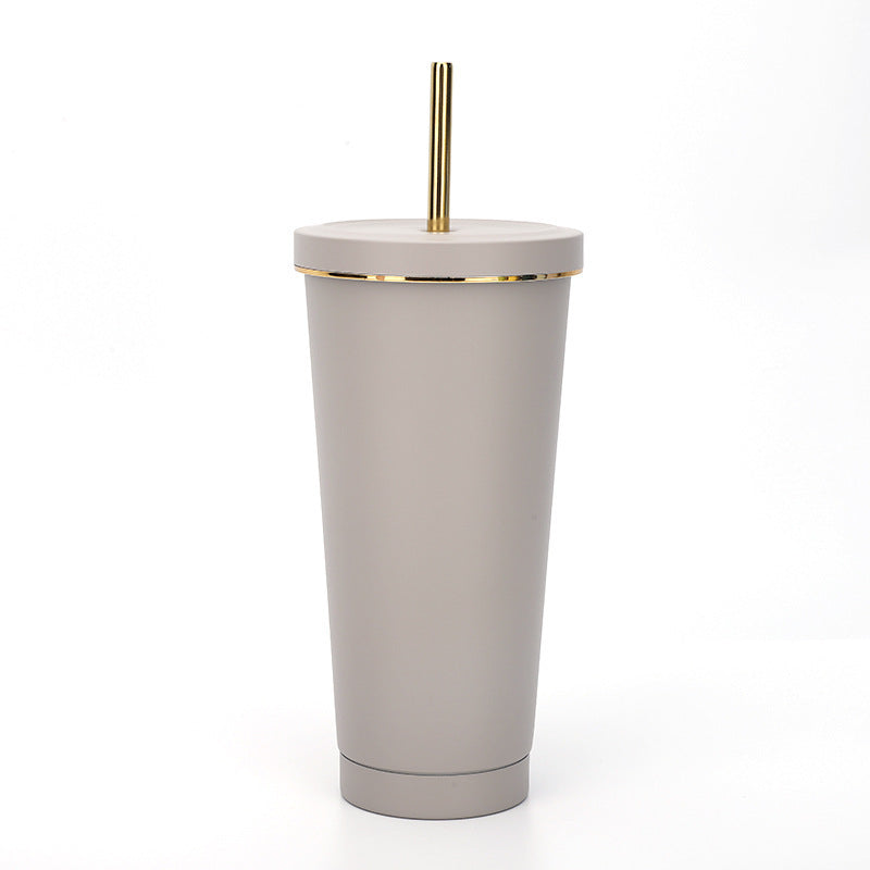 304 stainless steel gold-rimmed lid straw cup large capacity portable cup fashion gift coffee cup