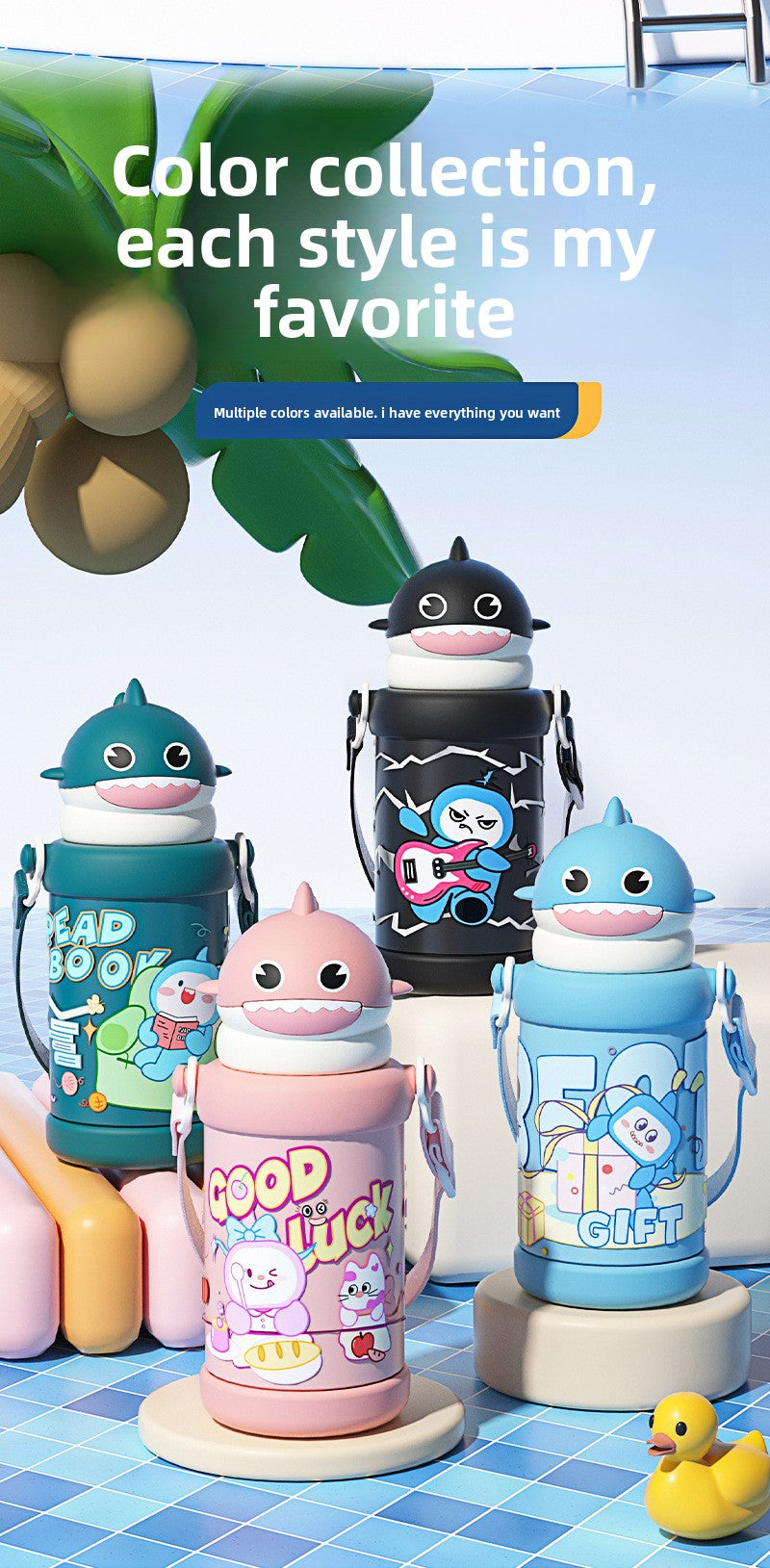 Cartoon Children's 316L Stainless Steel Insulated Tumbler Outdoor Strap Straw Cup