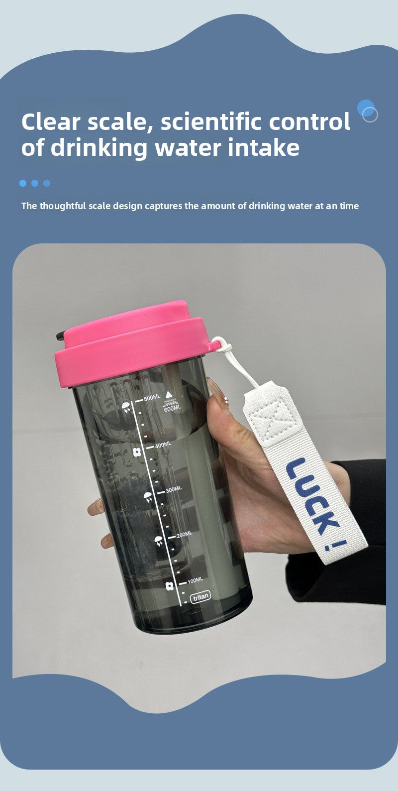Simple Tritan Plastic Cup with Straw and Handle for Portable Sports Fitness Office Use