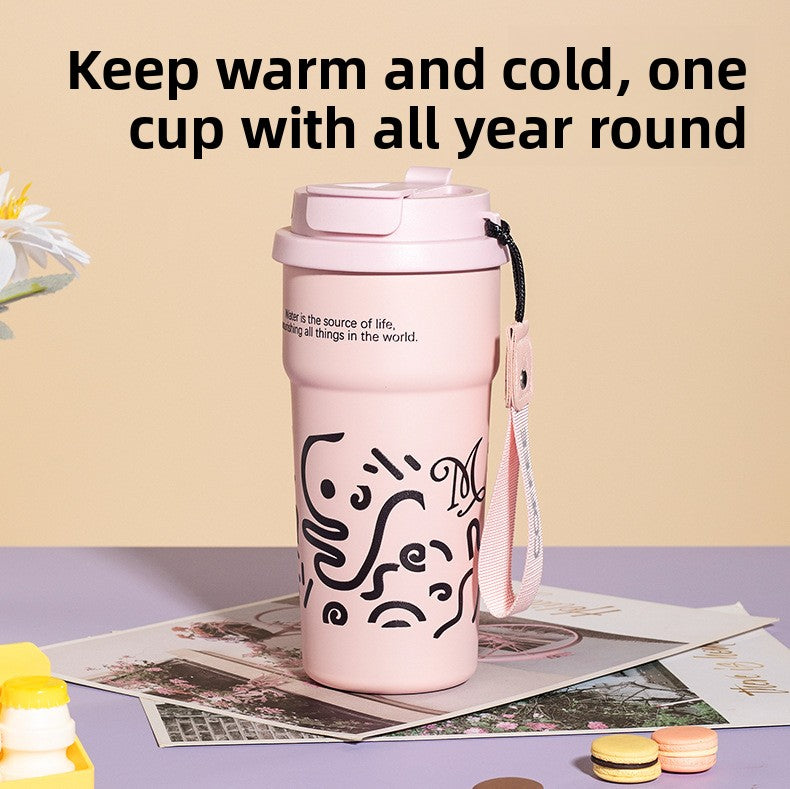 Ceramic Liner Double Drinking Rope Coffee Warmer Cup