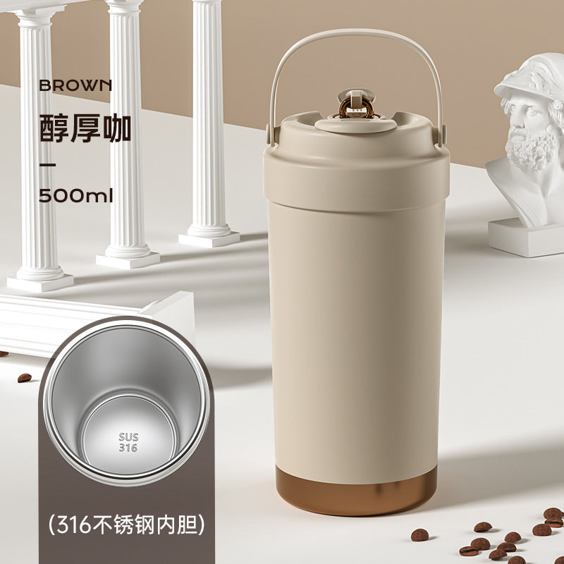 316 Stainless Steel Coffee Cup Double Drinking Straw Cup Handheld Portable