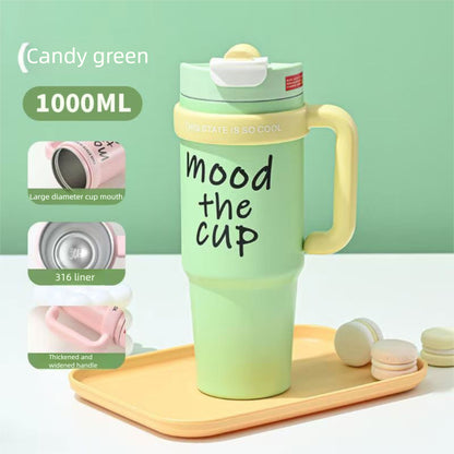 Handle Straw Insulated Cup Compatible with Car Cup Holder