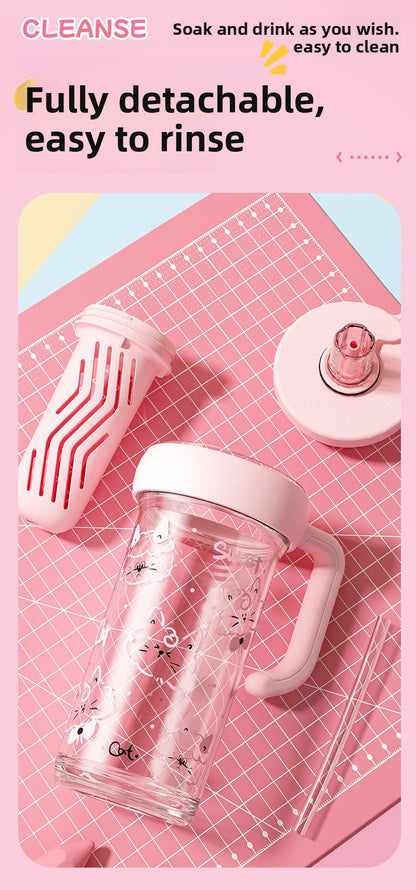 Large capacity portable straw cute handle plastic cup