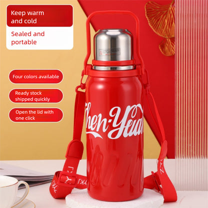 Large Capacity 316 Stainless Steel Insulated Cup Outdoor Portable Strap Water Bottle