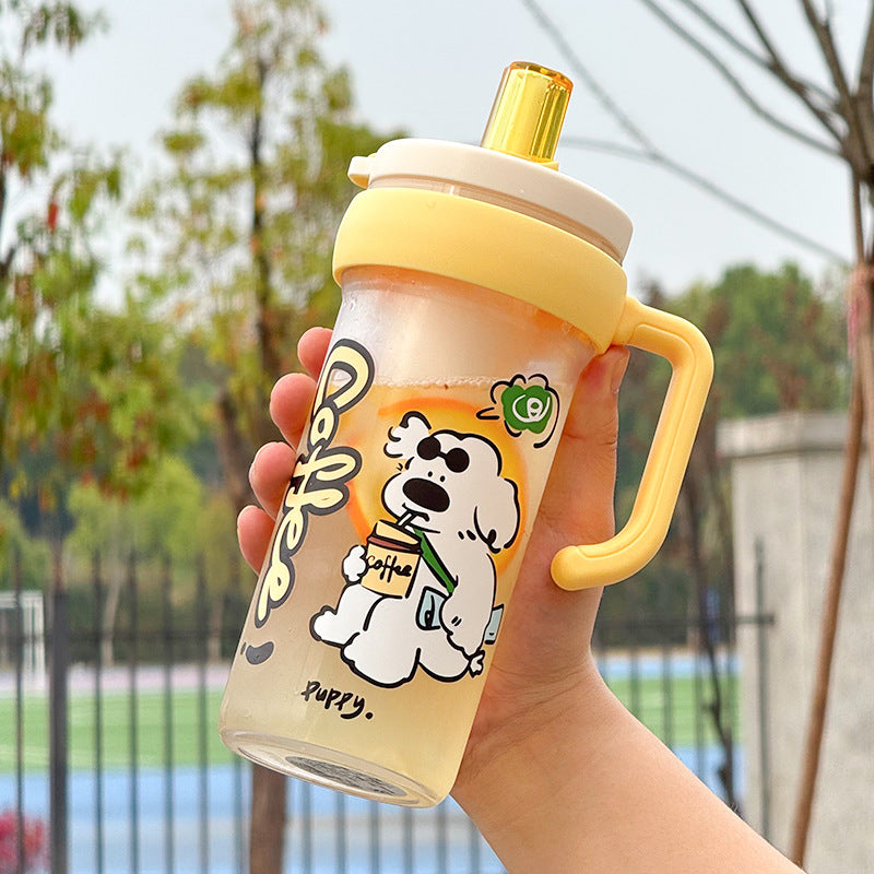 Large capacity portable straw cute handle plastic cup