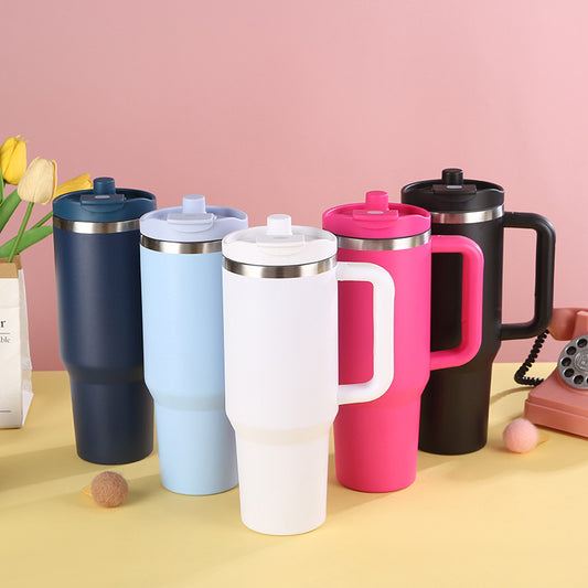 304 Stainless Steel Insulated Cup Portable Handle Straw