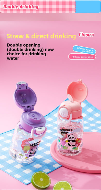 Cartoon Strap Plastic Cup Children's Panda Straw Cup Student Portable