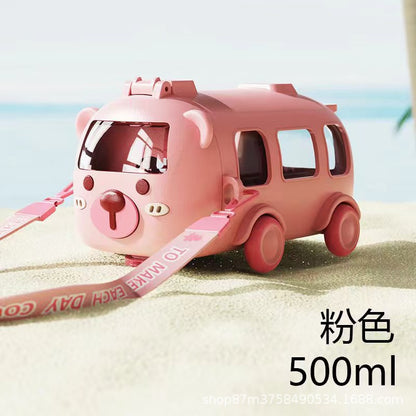Back-to-School Season Toy Car Water Cup Children's Cartoon Plastic Cup with Strap Portable