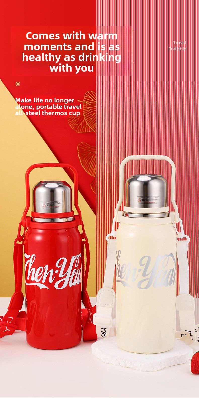 Large Capacity 316 Stainless Steel Insulated Cup Outdoor Portable Strap Water Bottle