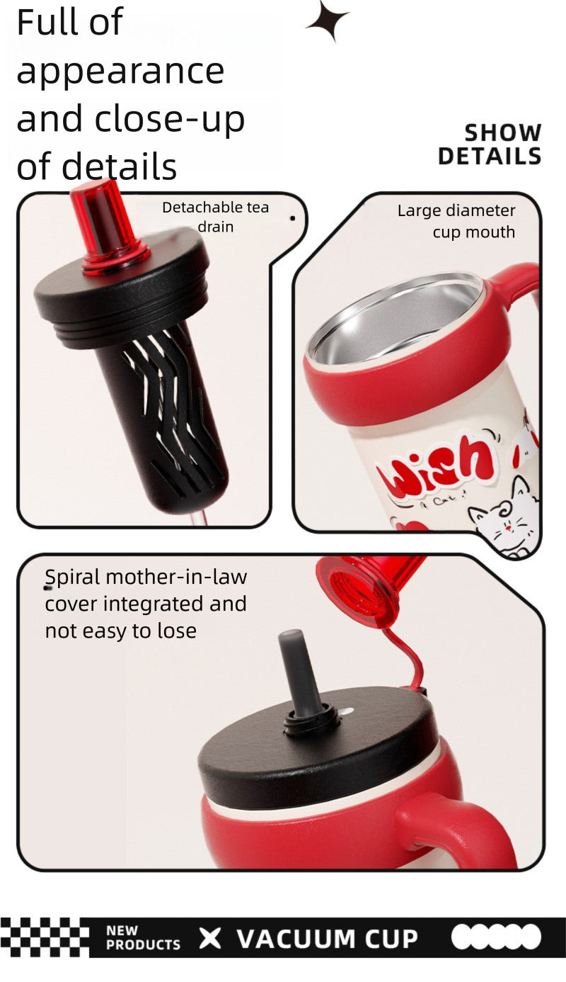 316L Stainless Steel Insulated Cup Cartoon Handle Straw Cup