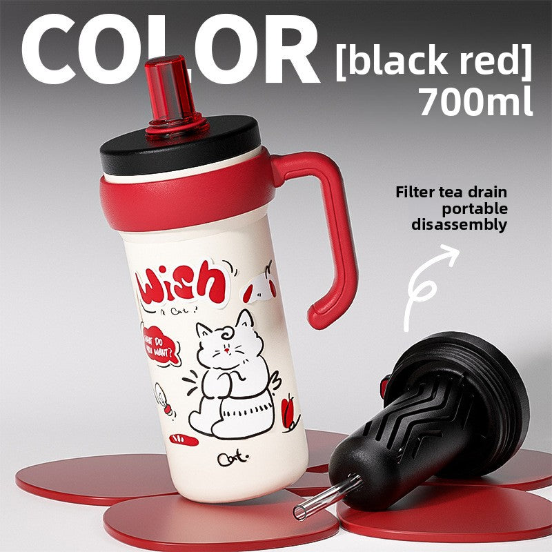 316L Stainless Steel Insulated Cup Cartoon Handle Straw Cup