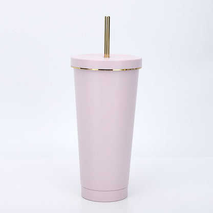 304 stainless steel gold-rimmed lid straw cup large capacity portable cup fashion gift coffee cup
