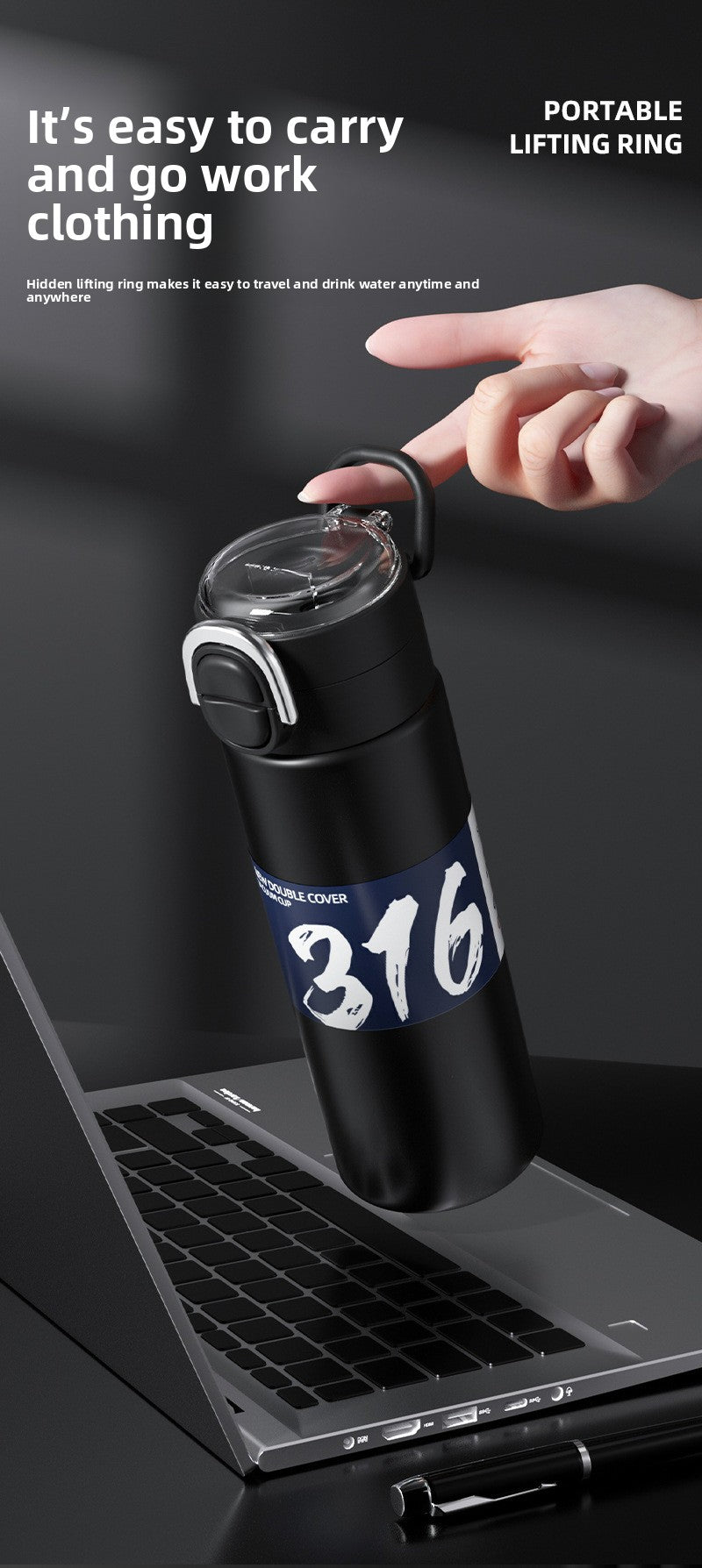 316 Stainless Steel Insulated Cup Portable Straw Cup Double Drinking Bounce Cup