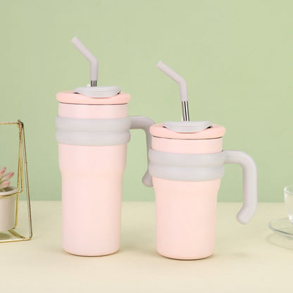 304 Stainless Steel Handle Color-Block Large Capacity Portable Insulated Straw Cup