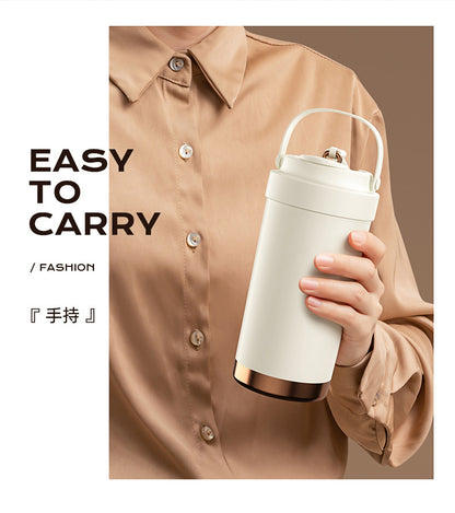 316 Stainless Steel Coffee Cup Double Drinking Straw Cup Handheld Portable