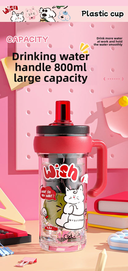 Large capacity portable straw cute handle plastic cup