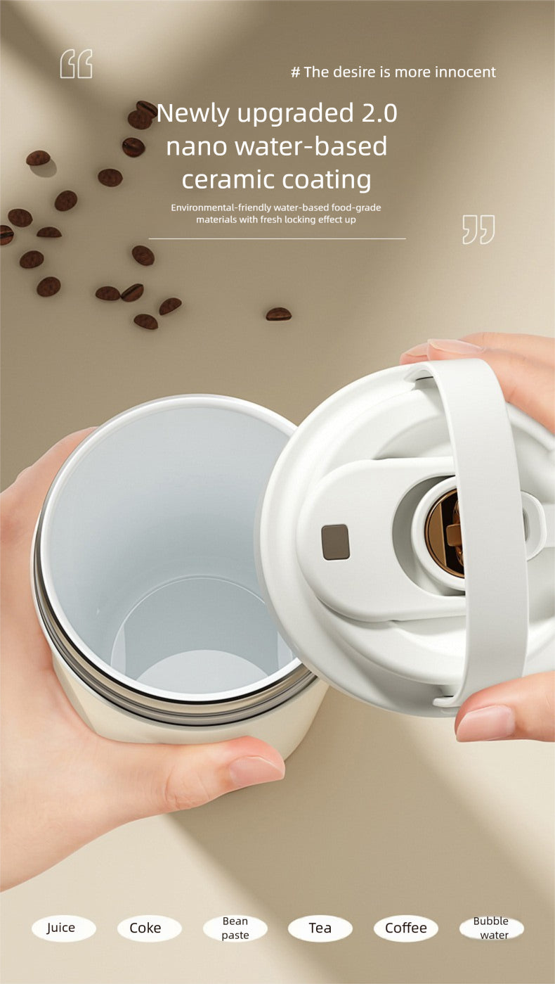 316 Stainless Steel Coffee Cup Double Drinking Straw Cup Handheld Portable