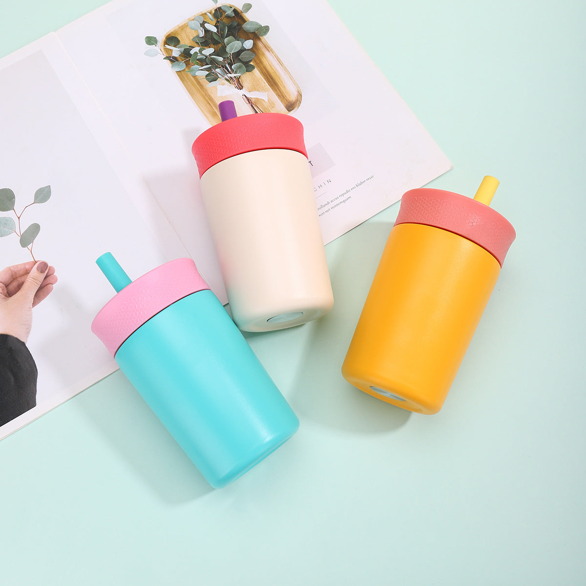 12oz Mini 304 Stainless Steel Silicone Straw Insulated Cup