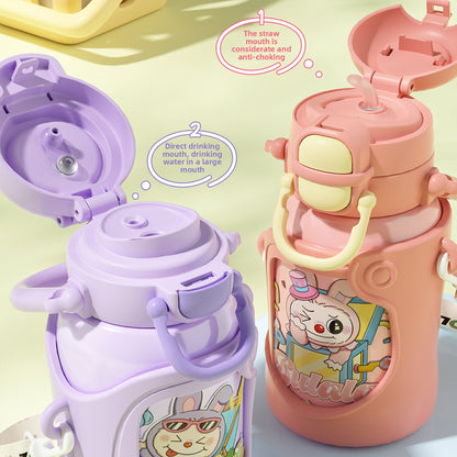 316 Stainless Steel Insulated Cup Children's Fun Straw Cup Children's Water Bottle with Cup Sleeve