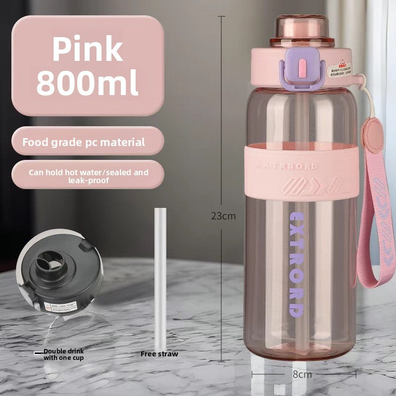 Outdoor travel cup large capacity sports water bottle with straw plastic cup
