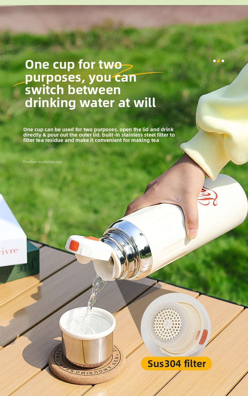 316 Stainless Steel Insulated Cup Outdoor Portable Insulated Bottle with Rope Bouncing Cup