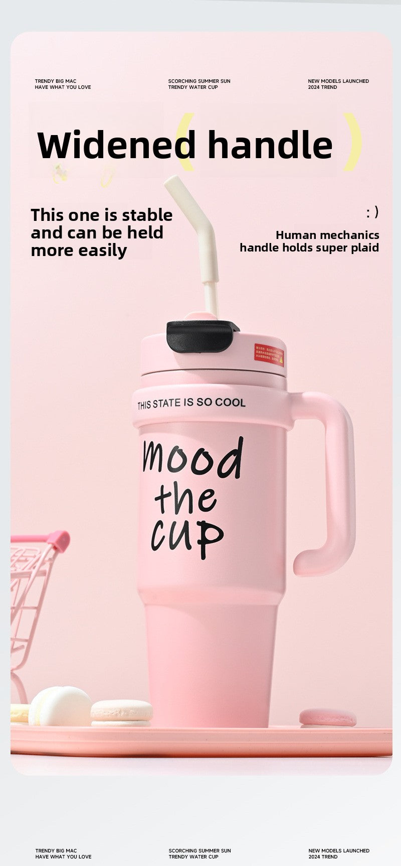Handle Straw Insulated Cup Compatible with Car Cup Holder