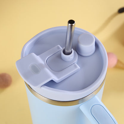 304 Stainless Steel Insulated Cup Portable Handle Straw