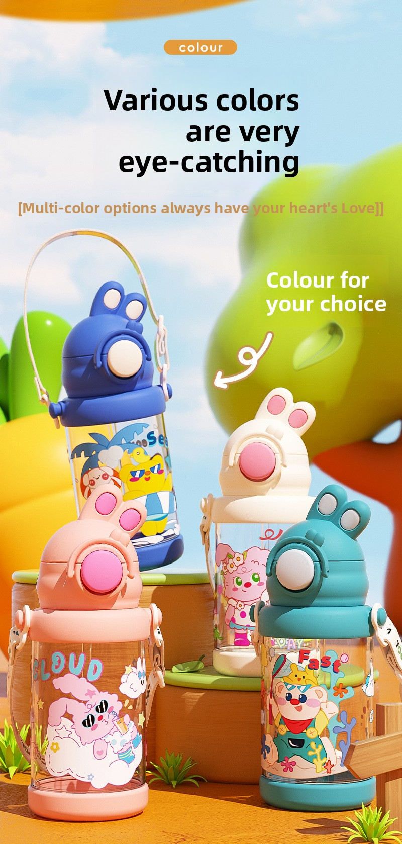 Large Capacity Bouncing Plastic Portable Rabbit Water Cup