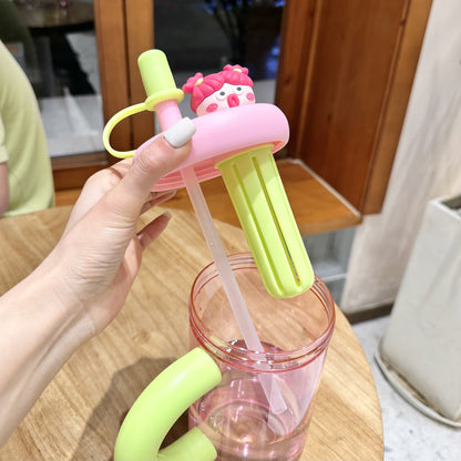 Large Capacity Plastic Cup Cute Straw Handle Cup Outdoor Sports Fitness Office