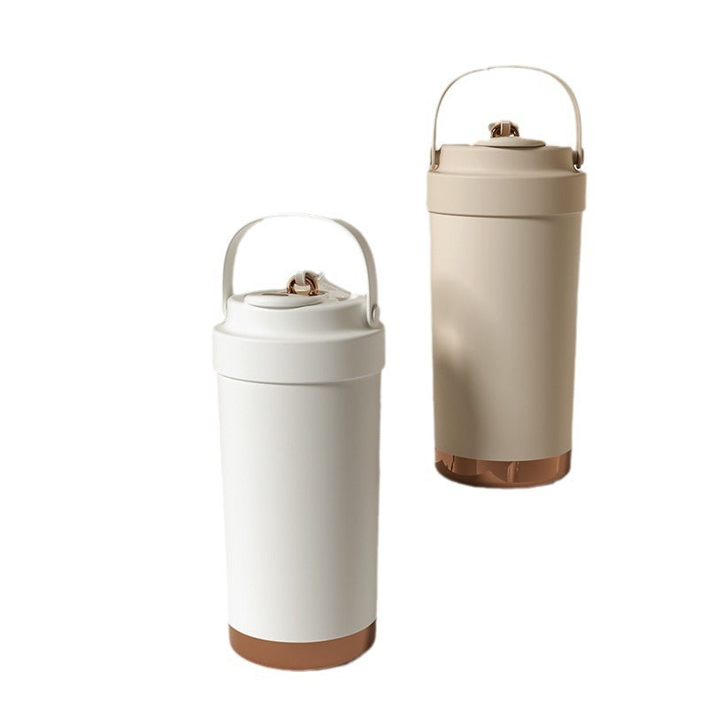 316 Stainless Steel Coffee Cup Double Drinking Straw Cup Handheld Portable