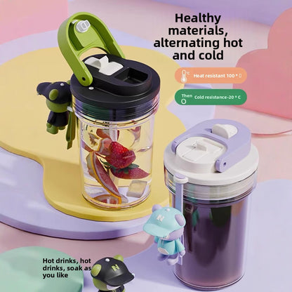 Plastic Coffee Cup Cartoon Doll Cup One-click Opening Portable Rope